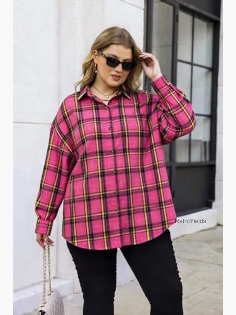 Plus Size Lightweight Flannel Button Down Shirt Blouses Casual Boyfriend Shacket - Picture 4 of 7